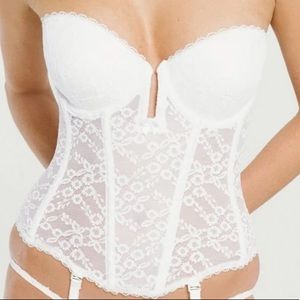NWOT 34B Va Bien Deep Plunge White Lace Push-Up Bustier